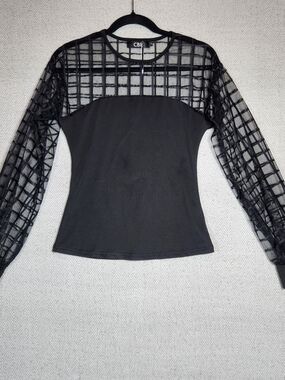 CBR Black Sheer Grid Long Sleeve Top Womens S